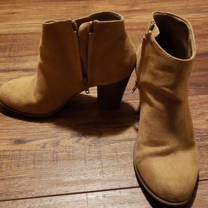 Faux suede block heel booties